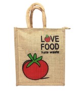 Handblock Love Food Printed Jute Handbags for Travel Multipurpose shopping - £7.03 GBP
