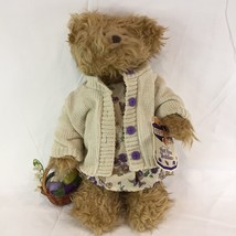 Avon Hat Box Teddy Bear Violet With Basket Adoption Tag Floral Dress Swe... - £14.72 GBP