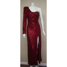FAERLESTY Burgundy Long Sequin One Shoulder Side Slit Dress Gown Size MED - $69.20