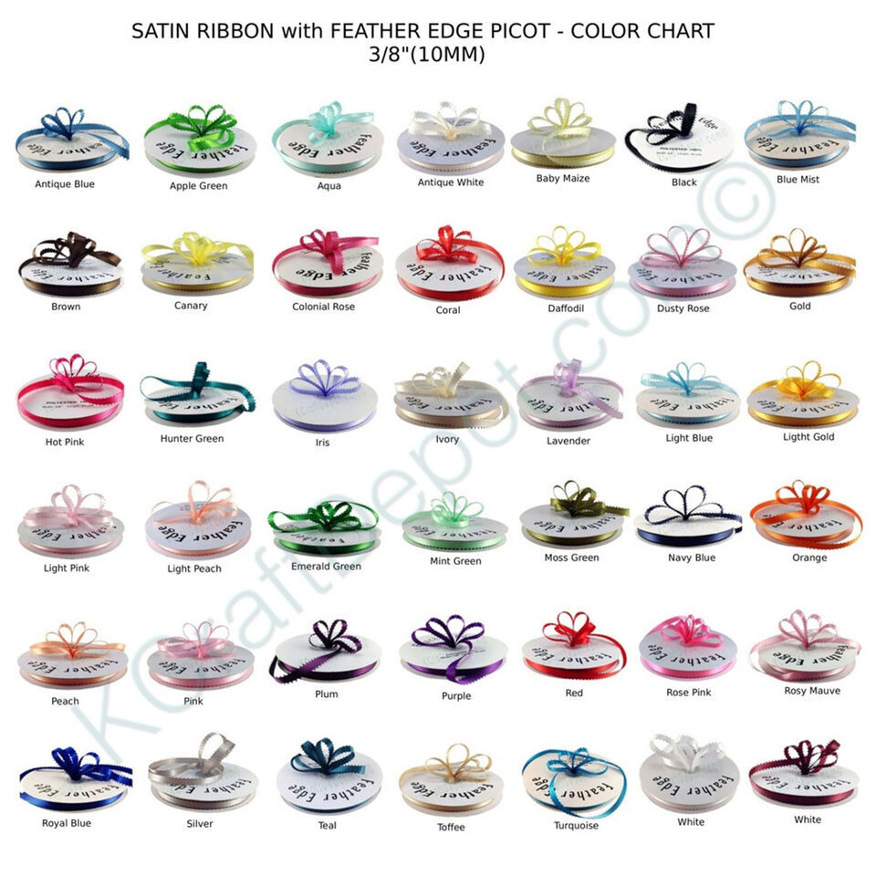 3/8 Inch 50 Yards Double Faced PICOT Feather Edge Satin Ribbon 100% Poly... - $5.96