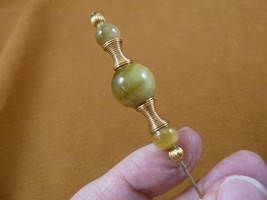 (U-321) 8 + 14mm tan blonde Tiger&#39;s eye gemstone bead gold hatpin Pin ha... - £8.17 GBP