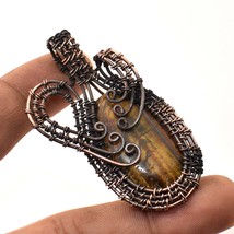 Tiger&#39;s Eye Gemstone Ethnic Gifted Copper Wire Wrap Pendant Jewelry 2.30&quot; SA 294 - £5.17 GBP