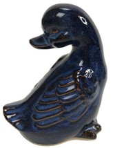 Vintage Pottery Duck Figurine cobalt Blue Bird Speckled woodland farmhouse - $59.39