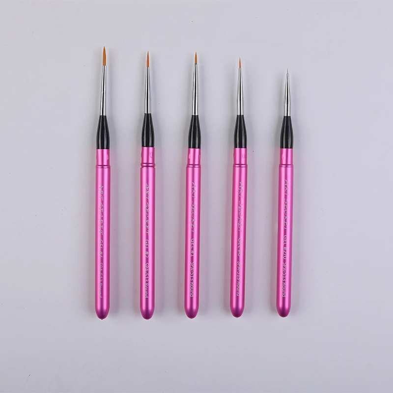 A 513 round 5pc lot gel nail line painting brushes thin liner aluminum cap manicure set thumb200