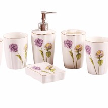 Dandelion Love Ceramic 5-Piece Bathroom Accessory Set Purple - $2,545.72 MXN