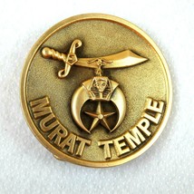 Vintage Shriners Murat Temple Belt Buckle Brass Tone Metal Free Masons Masonic - £15.73 GBP