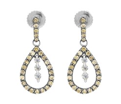 10K Gold 0.50 Ct White and Brown Diamond Dangling Pear Shaped Earrings (... - $444.51