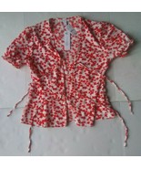 TOPSHOP WOMEN RED FLORAL WHITE SHORT SLEEVE TOP NWT US 6 - €17,19 EUR