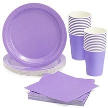 72 Pieces Of Purple Party Supplies With Paper Plates, Cups, And Napkins ... - £28.68 GBP