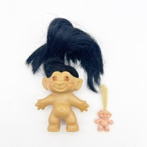 VINTAGE Dam Troll Doll 1960S Dam Era 3&quot; Black long Hair Amber Eyes Gumball Prize - $49.99