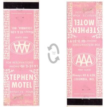 Vintage Matchbook Cover Stephens Motel Columbia Missouri AAA 1950s pink TV Radio - £5.40 GBP