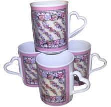 VTG 1987 Enesco Mugs Porcelain Heart Handle Floral Enesco Karen Hahn 10oz Cups-4 - $29.36