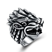 Men&#39;s OR Ladies Silver Stainless Steel Wolf Head Biker Ring Size 10 - $20.59