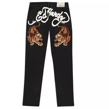 Ed Hardy Jeans Men&#39;s 34 x 34 Black Tiger Print Slim Fit Zip Fly 5 Pocket... - £34.66 GBP