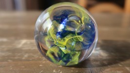 Vintage Yellow and Blue Glass Paperweight 2&quot; - £18.94 GBP