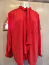 Cali 22W Red Blouse Shirt Tie Vintage Hidden Button Front - £11.49 GBP