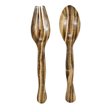 Exquisite Curved Salad Mixer Spoon and Fork Brown Rain Tree Wooden Set - £9.93 GBP