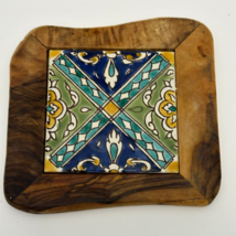 Handmade Olive Wood &amp; Ceramic Tile Trivet/Coaster square 6&quot; - £11.79 GBP