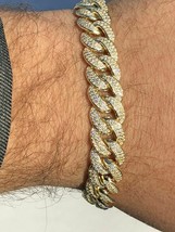 12.00Ct Round Cut Men Elegant Cuban Link 8&quot; Bracelet 14K Solid Yellow Gold Over - £237.38 GBP