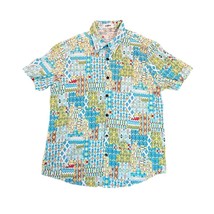 Vatpove Shirt Womens Medium Green Blue Aztec Madras Coastal Country Vaca... - $17.99