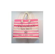 Victoria Secret Pink &amp; White Striped Beach Tote Bag VS Miami St Barts Ha... - $27.85