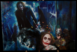 The Dark Knight Batman Joker Oil Painting Canvas Print Haiyan Art 2008 - £89.52 GBP