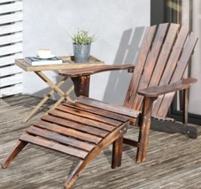 Fir Wood Adirondack Chair Patio Furniture Conversation Lounge Seat W/Ottoman - £129.69 GBP