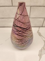 Hand Blown Art Glass Iridescent Pink Swirl Oil Lamp Or Bud Vase - $25.00