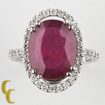 Ruby Solitaire 14k White Gold Cocktail Ring w/ Diamond Accents Size 7 TCW = 9.41 - £1,644.16 GBP