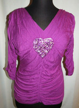 Marc Bouwer Women&#39;s Magenta Sequined Heart Ruched Fitted Top Size XL - £27.43 GBP