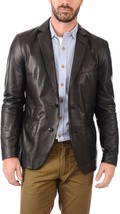 Handmade Stylish Black Formal Lambskin Business 100% Men Leather Blazer - £94.92 GBP