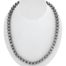 Navajo Oxidized Sterling Silver 10MM Desert Pearl Necklace Stamped Floral Design - £272.25 GBP+