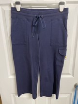 Boston Proper Capri Sweatpants Womens Small Navy Blue Yellow Pockets Wide Leg - £7.46 GBP