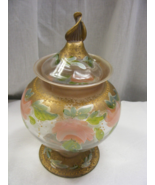 Vintage Hand Blown Art Glass Urn with Lid with Hand-painted Floral Desig... - $79.19