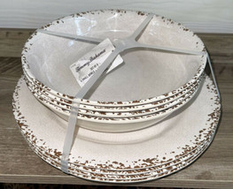 Tommy Bahama Cream Pasta Bowls & Dinner Plates Melamine Set Crackle Rustic Rim - $49.99
