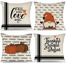 Miaikoe Fall Pillow Covers 18x18 Set of 4 Fall in Love Pumpkins Gnome Thankful - £17.56 GBP