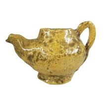 Studio Art Pottery Teapot Ugly Boho Mustard Yellow Bumpy Lumpy Kid Art SIGNED - £11.94 GBP