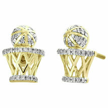 2 Ct Round Simulated Diamond Basketball Studs Earrings 925 Silver Gold Plated - £85.66 GBP