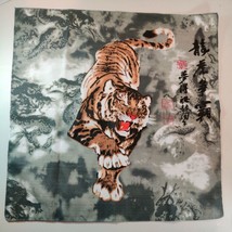 Vtg Japanese? Asian Angry Tiger Pouncing Art Printed On 22&quot; Poly-Cotton ... - £8.92 GBP