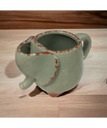 Elephant Tea Mug Cup With Tea Bag Holder Trunk Up Gray Green 12 Oz. - $289.01 MXN
