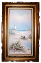 Vintage Signed “J Snider” Oil Painting Canvas Beach Scene Wood Frame 32” X 19&quot; - £78.18 GBP
