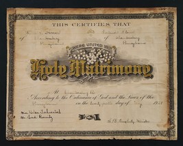 1921 antique MARRIAGE CERT chambersburg pa WALTER I HOOVER and GERTRUDE ... - £53.67 GBP
