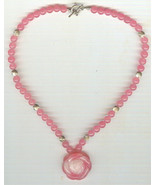 Laser Sterling Silver Beads and Fuchsia Colored Candy Jade Rose Pendant ... - $45.00