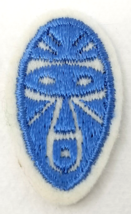 Tribal Mask Shield Patch Blue White Embroidered Oval Vintage - $11.35