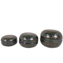 Etched Black Lacquerware Asian Burmese Nesting Betel Kun-It Bowl Boxes 3... - £36.36 GBP