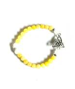 Celtic Trinity Charm Bracelet, Yellow and White Jade, Stretchy - $5.99