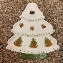 Vintage 95 Decorative Christmas Tree Snack Platter Tray 3 Compartments - £15.94 GBP