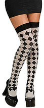 Secret Wishes Black &amp; Metallic Silver Sexy Harlequin Thigh Highs One Size - £7.81 GBP