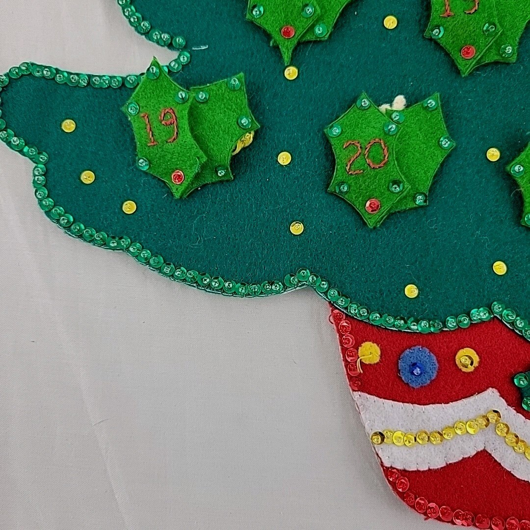 Vtg Jeweled Advent Calendar Felt Sequined Embroidered XMAS Tree Handmade Santa Item image 6