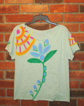 Funky Abstract Art Hand Painted Raw Edge T-shirt Top Shirt Unisex Size S - $25.50